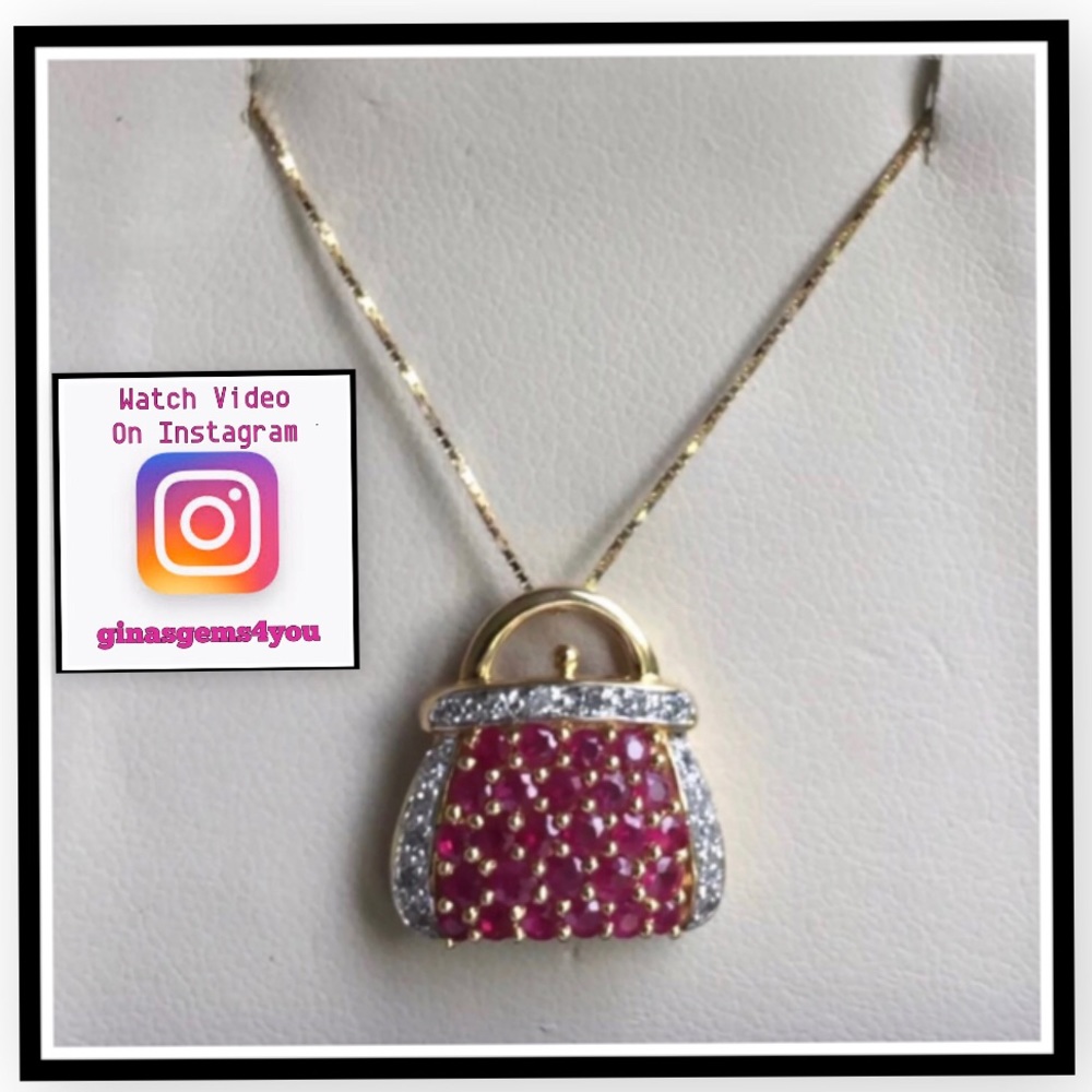 ❌SOLD❌ 14k Ruby & Diamond PURSE Necklace - Picture 5 of 17